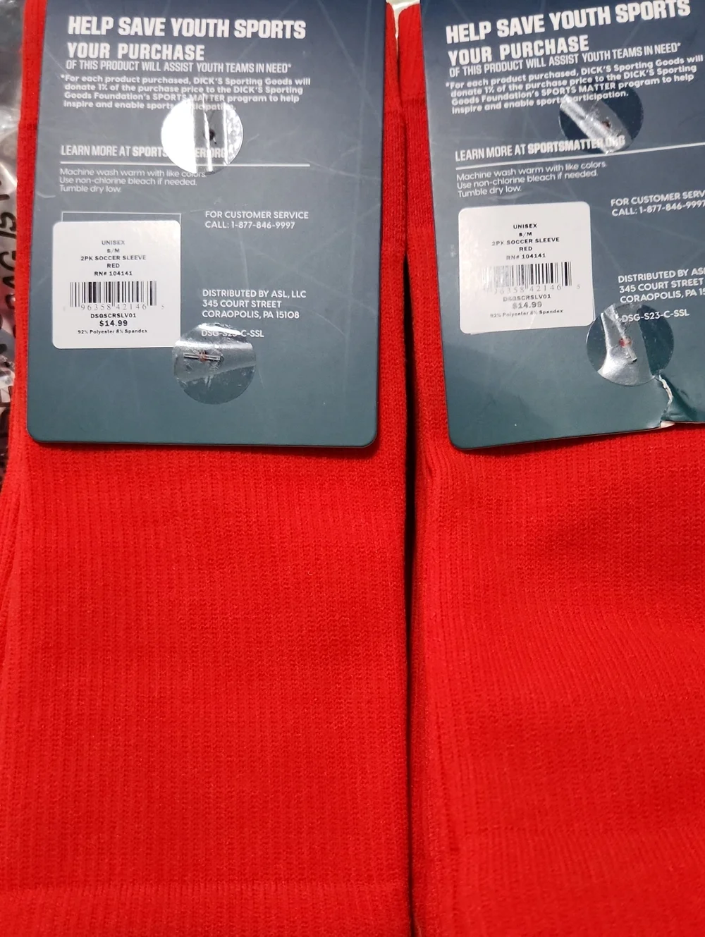DSG Red Men's Soccer Sleeve Socks 2-Pack In Each . Two Sets Sz S/M